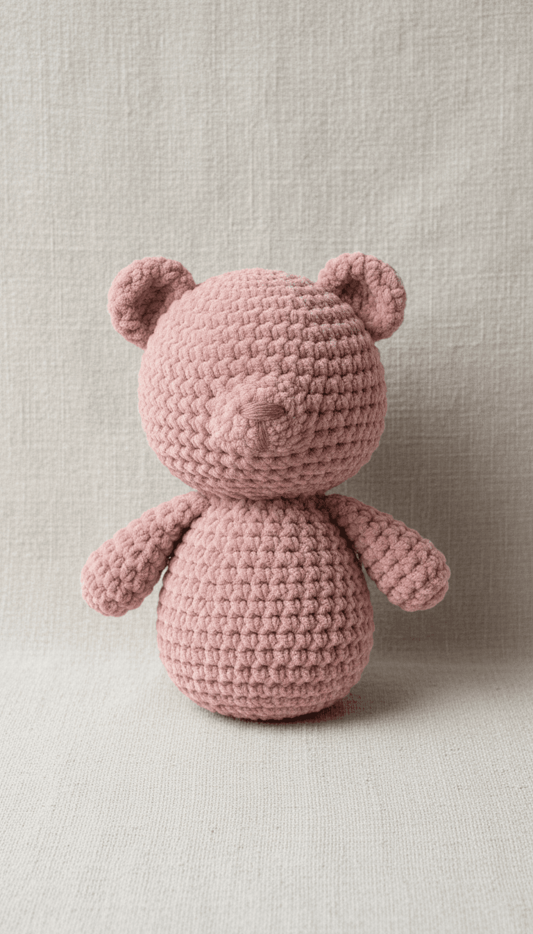 Osito de amigurumi en tono rosa empolvado