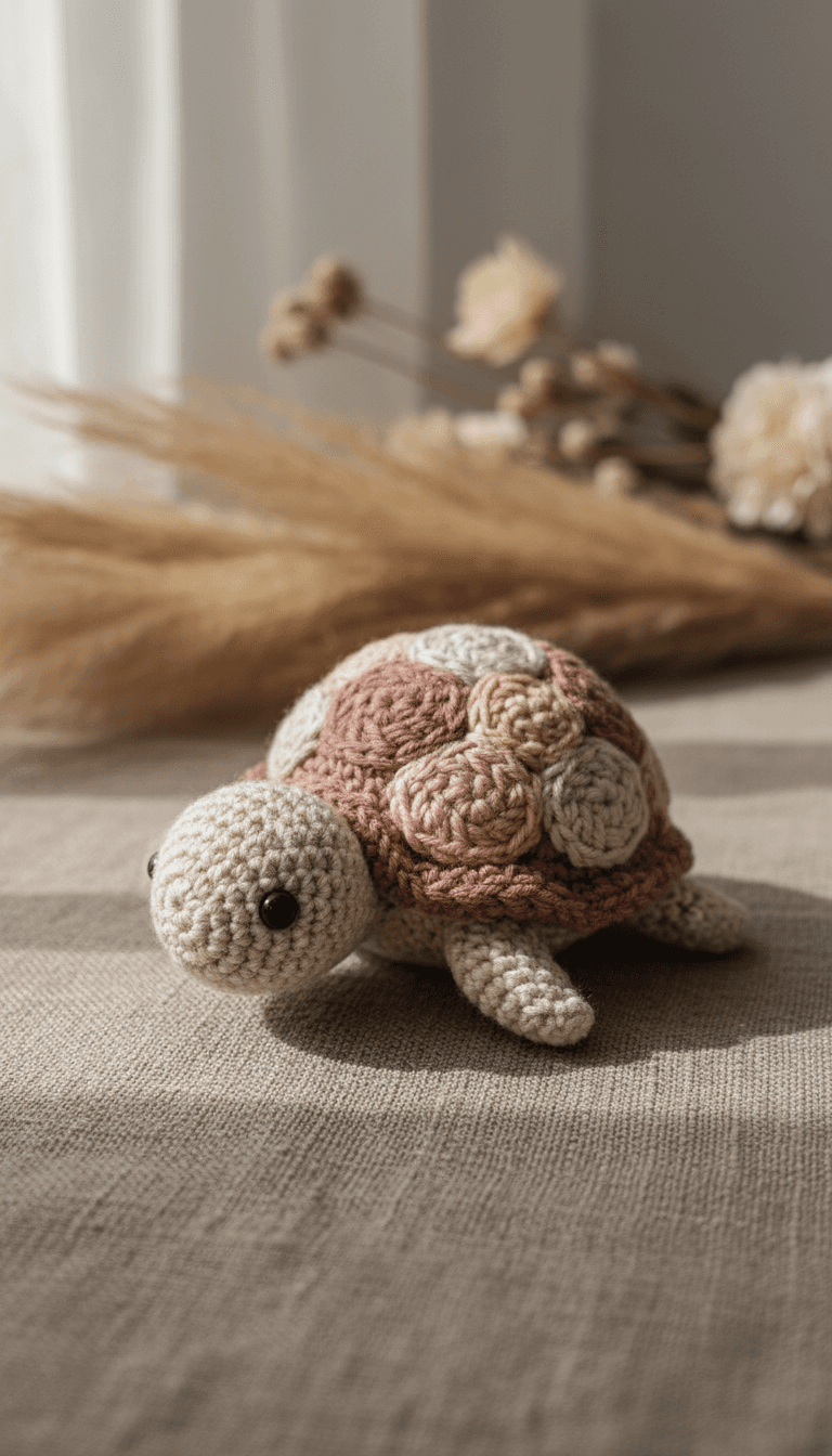 Tortuga de amigurumi en tonos suaves